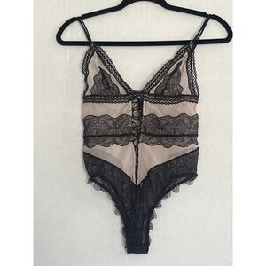 Victoria's Secret Black and Cream Lace Bodysuit